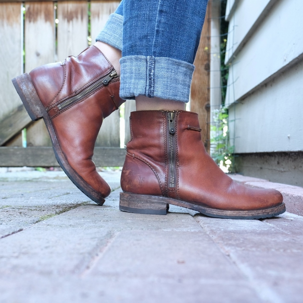 Frye Brown Leather Side-Zip Ankle Boots